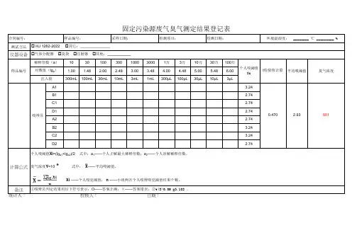 HJ-1262-2022 臭气浓度计算模板及原始记录表格