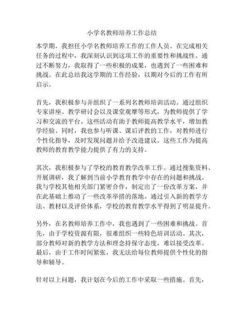小学名教师培养工作总结
