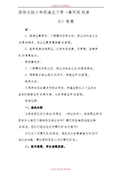 精编西师大版六年级语文下册《暴风雨的启示》教案