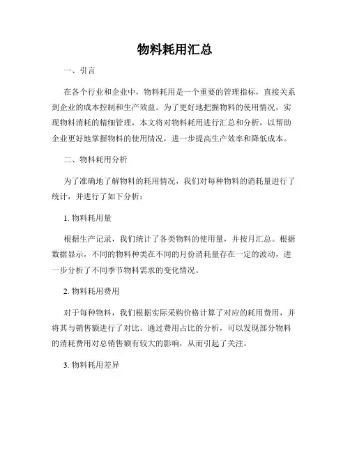 物料耗用汇总