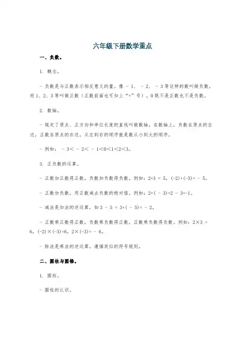 六年级下册数学重点