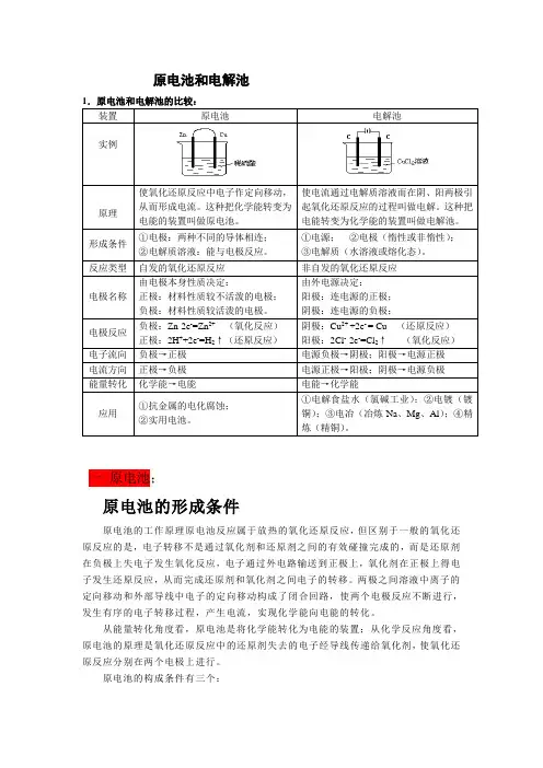 高中化学知识点——原电池和电解池