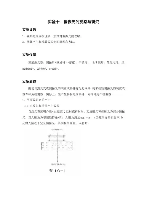 实验十 偏振光的观察与研究