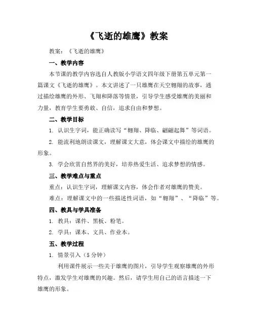 《飞逝的雄鹰》教案