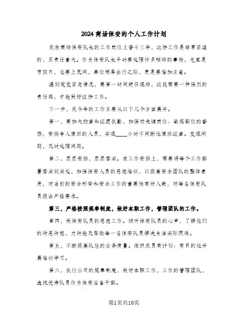 2024商场保安的个人工作计划（五篇）