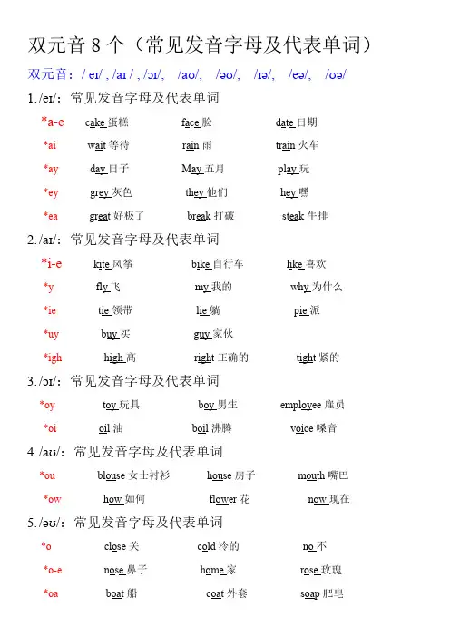 8个双元音常见发音字母及代表单词