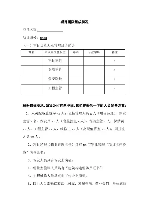 物业项目团队组成情况