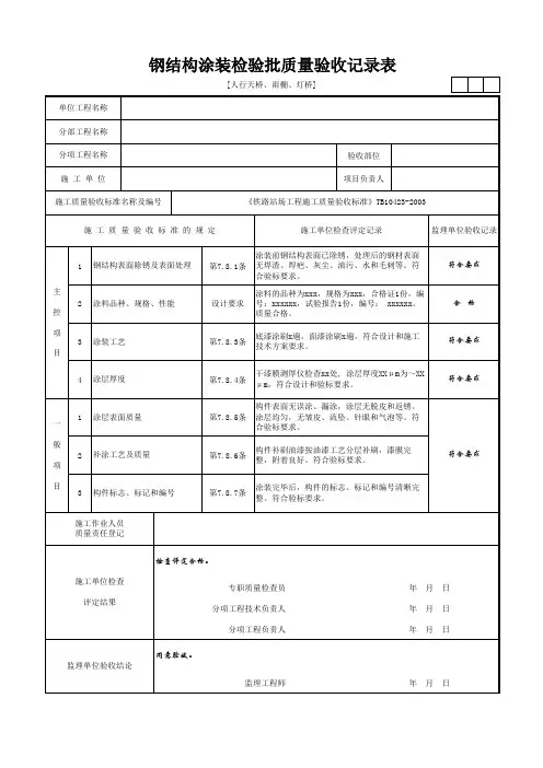 [人行天桥、雨棚、灯桥]钢结构涂装检验批质量验收记录表