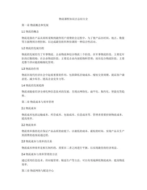 物流课程知识点总结大全