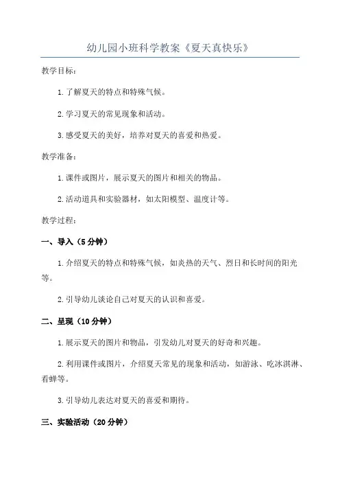 幼儿园小班科学教案《夏天真快乐》