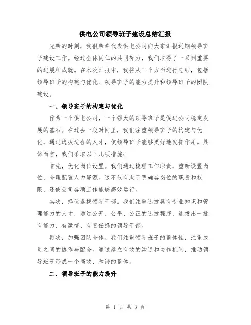 供电公司领导班子建设总结汇报