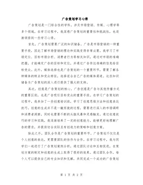 广告策划学习心得