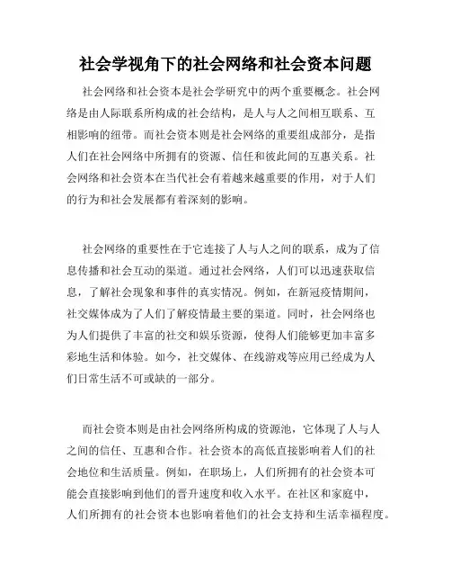 社会学视角下的社会网络和社会资本问题