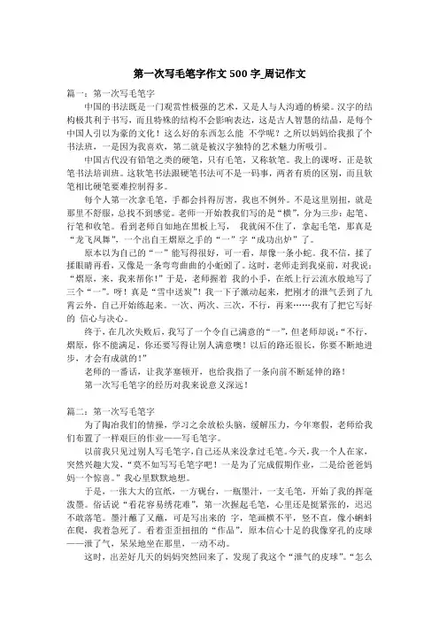 第一次写毛笔字作文500字_周记作文