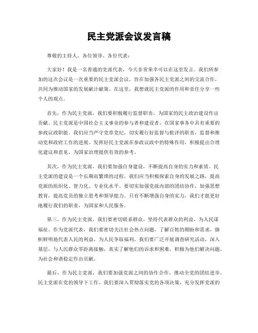 民主党派会议发言稿