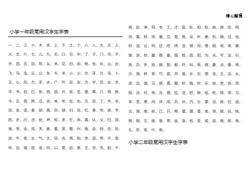 小学生常用生字表(1-6年级)