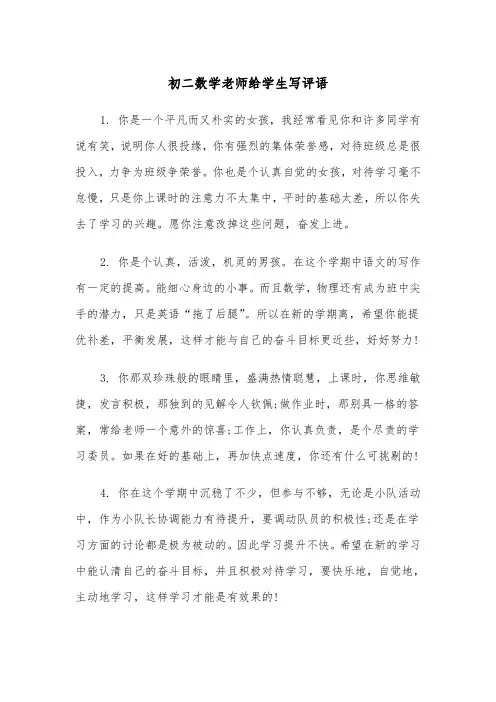 初二数学老师给学生写评语（2篇）