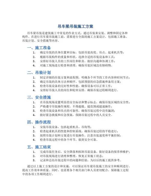 吊车梁吊装施工方案