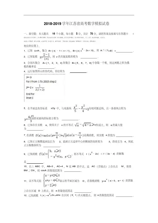 江苏省2018-2019学年高考数学模拟试卷Word版含解析.pdf
