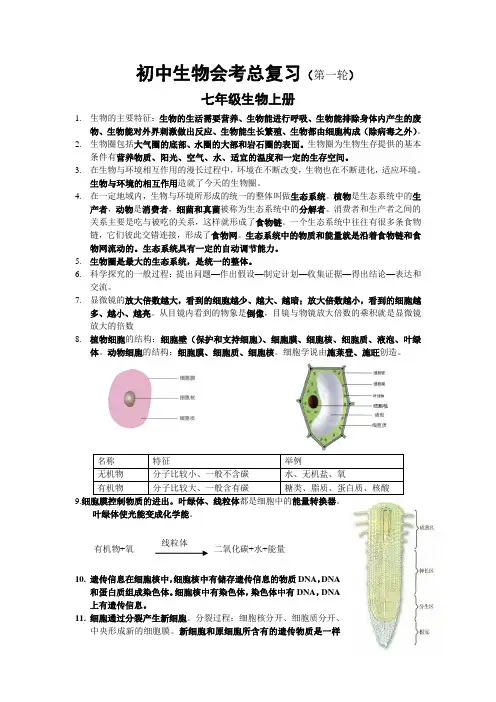 初中生物会考知识点汇总