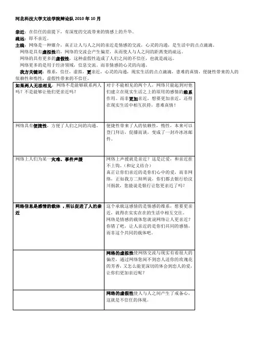 辩论赛 网络使人疏远还是亲近 大纲