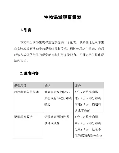 生物课堂观察量表