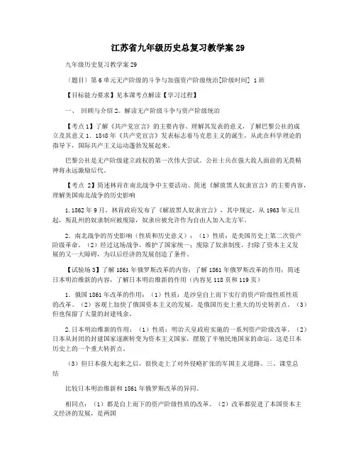 江苏省九年级历史总复习教学案29