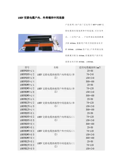 10kv交联电缆终端头型号规格解读