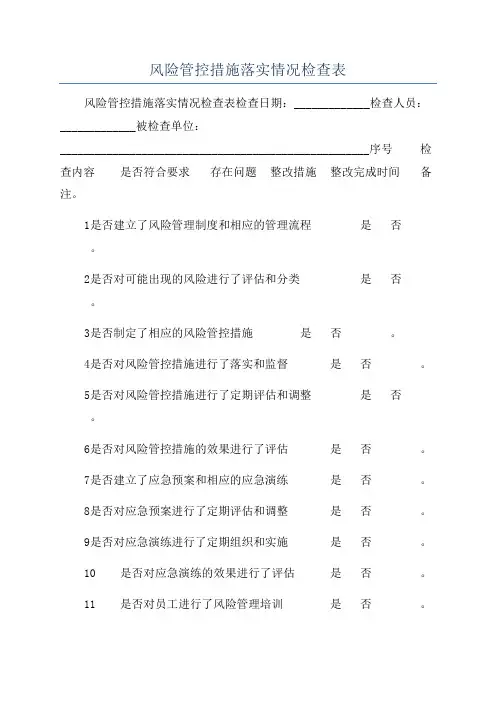 风险管控措施落实情况检查表
