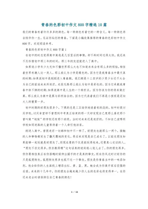 青春的色彩初中作文800字精选10篇
