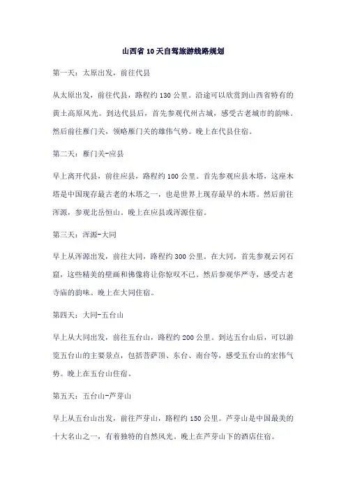 山西省10天自驾旅游线路规划图