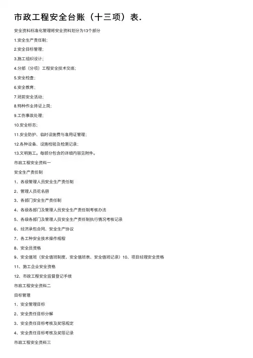 市政工程安全台账（十三项）表.