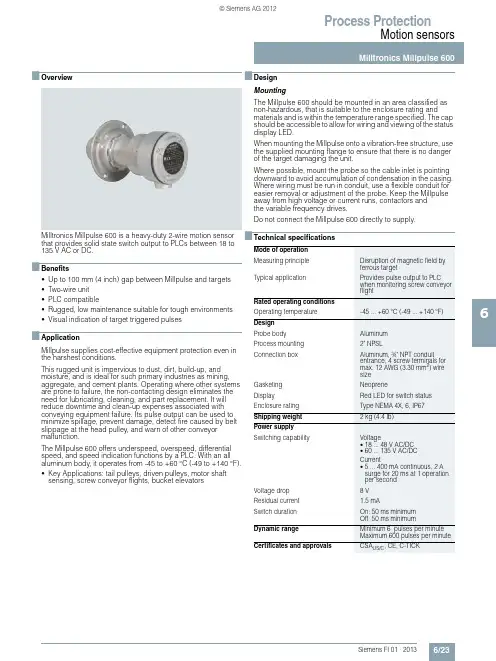 Milltronics Millpulse 600 2-Wire Motion Sensor说明说明