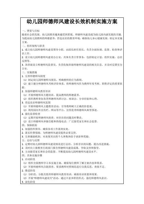 幼儿园师德师风建设长效机制实施方案