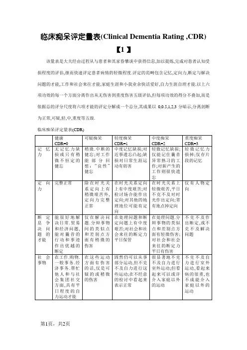 临床痴呆评定量表(CDR)