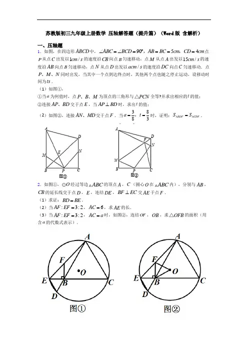苏教版初三九年级上册数学 压轴解答题(提升篇)(Word版 含解析)