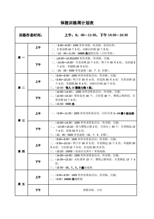 体能训练周计划表2