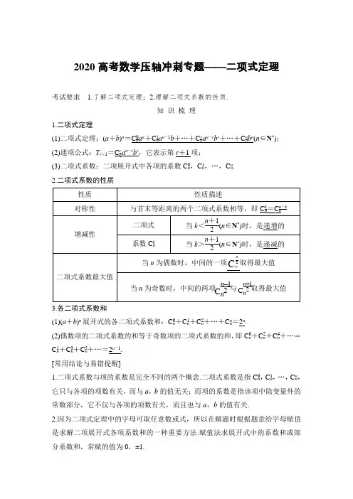2020高考数学压轴冲刺专题——二项式定理全解析