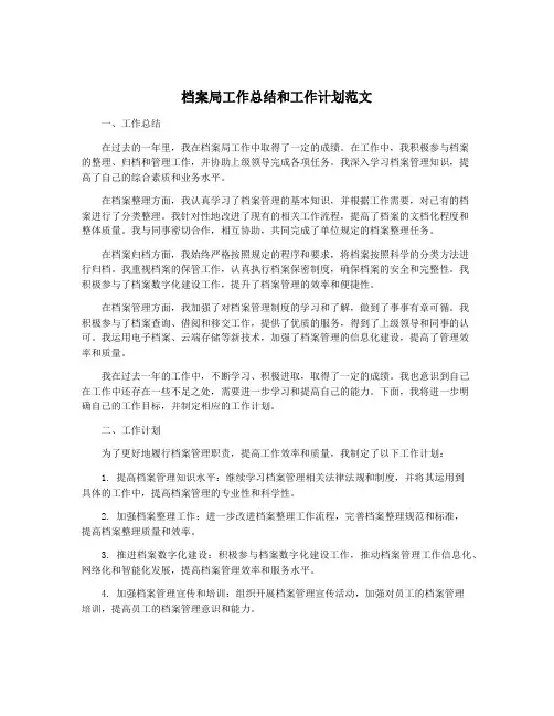 档案局工作总结和工作计划范文