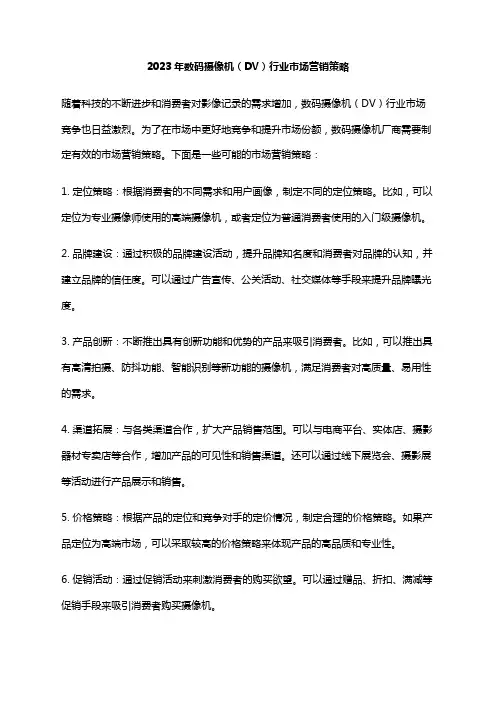 2023年数码摄像机(DV)行业市场营销策略