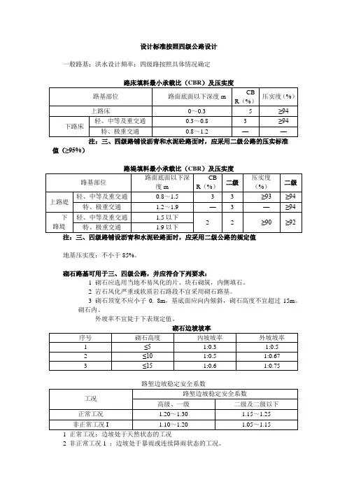 四级公路设计使用部分规范内容