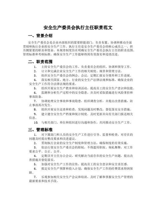 安全生产委员会执行主任职责范文