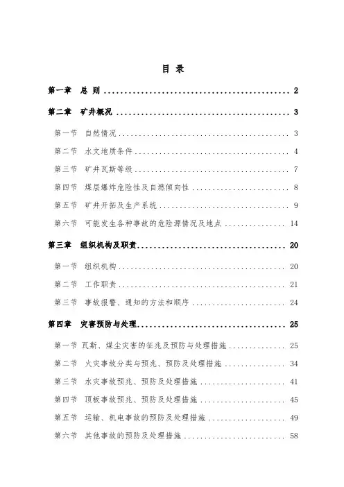 和善煤矿矿井灾害预防与处理计划