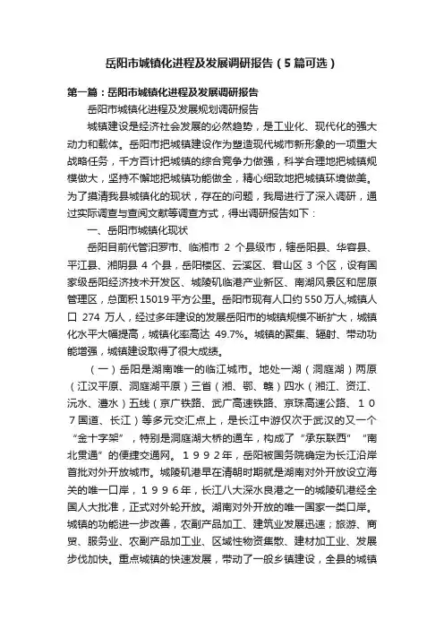 岳阳市城镇化进程及发展调研报告（5篇可选）