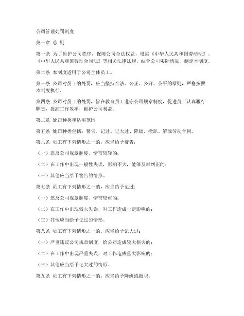 公司管理处罚制度全套模板