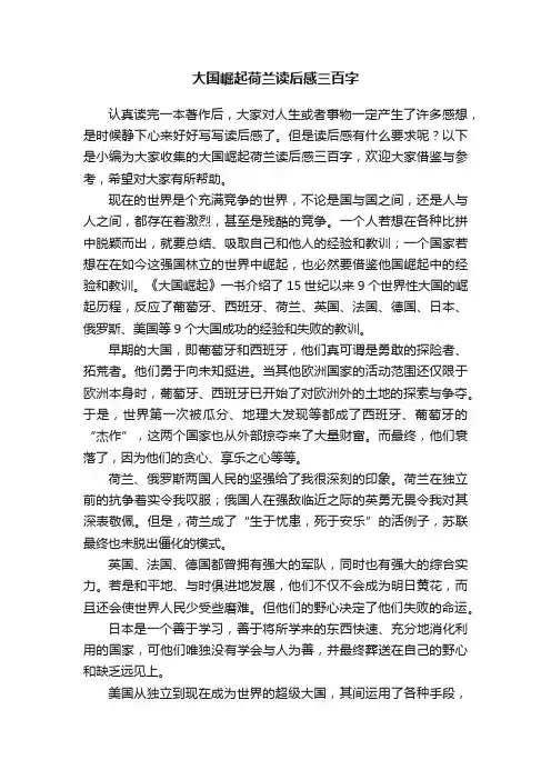 大国崛起荷兰读后感三百字
