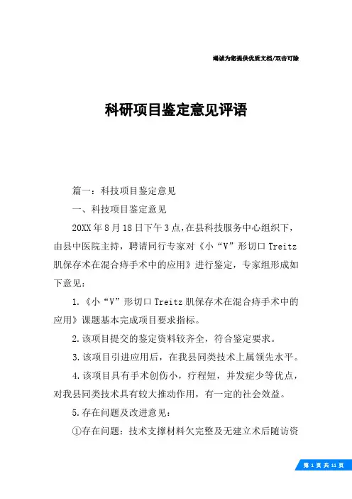 科研项目鉴定意见评语