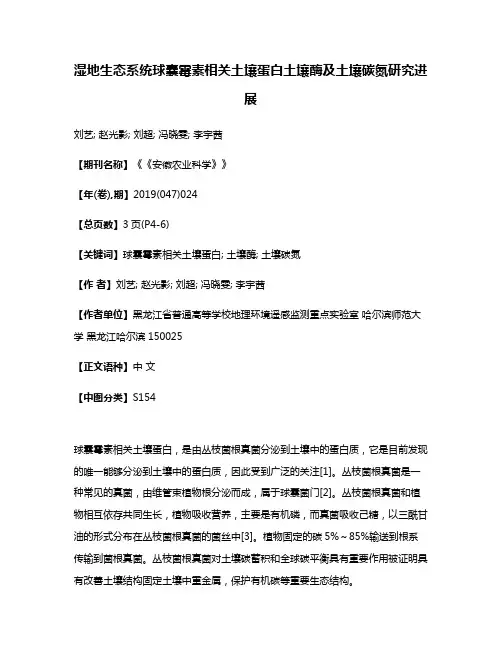 湿地生态系统球囊霉素相关土壤蛋白·土壤酶及土壤碳氮研究进展