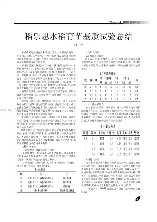 稻乐思水稻育苗基质试验总结
