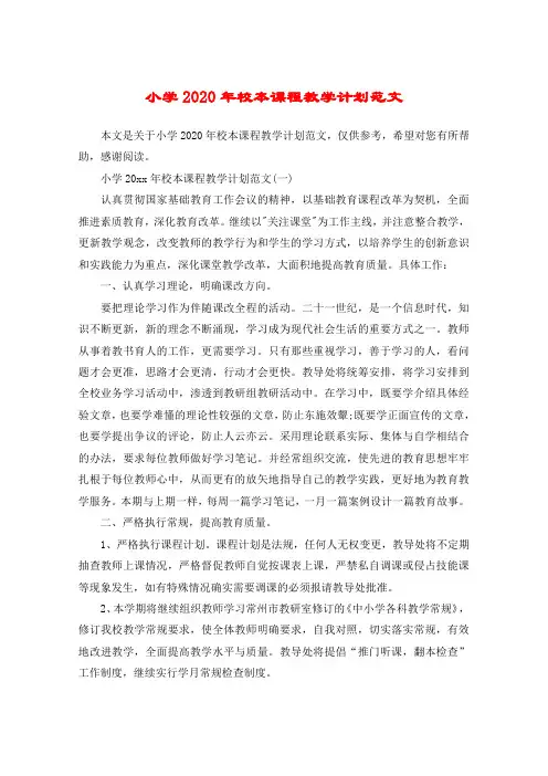 小学2020年校本课程教学计划范文